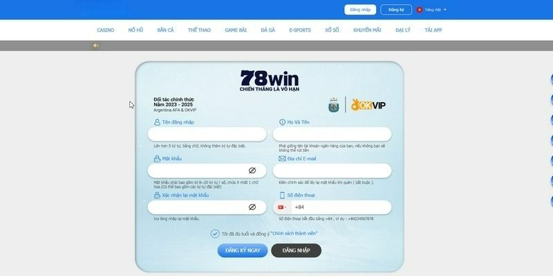 Chi tiết 3 bước để đăng ký 78win thành công